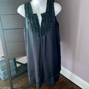 NWOT Lapis Ruffle Collar Satin Navy Tunic Dress, Ruffle Detail, Large